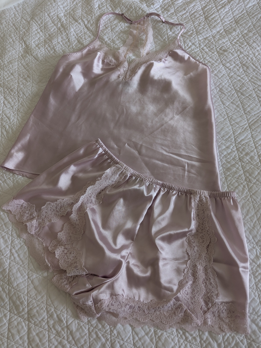 INC International Concepts Light Pink Satin Lace Cami & Shorts Set